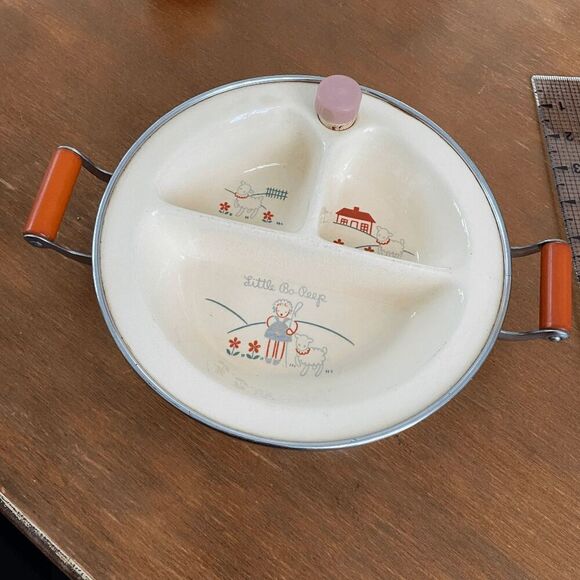 Vintage Little Bo Peep Baby Warming Dish with Chromium Handles, 1940s - Picture 1 of 12